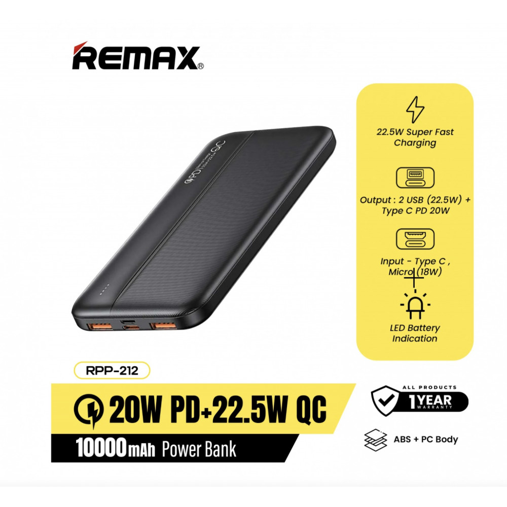 Універсальна мобільна батарея Remax RPP-212 Tinyl 10000mAh Black (RPP-212)