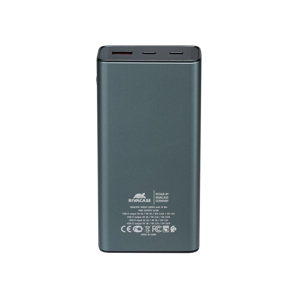 Універсальна мобільна батарея Rivacase Rivapower 20000 mAh Grey (VA1022)