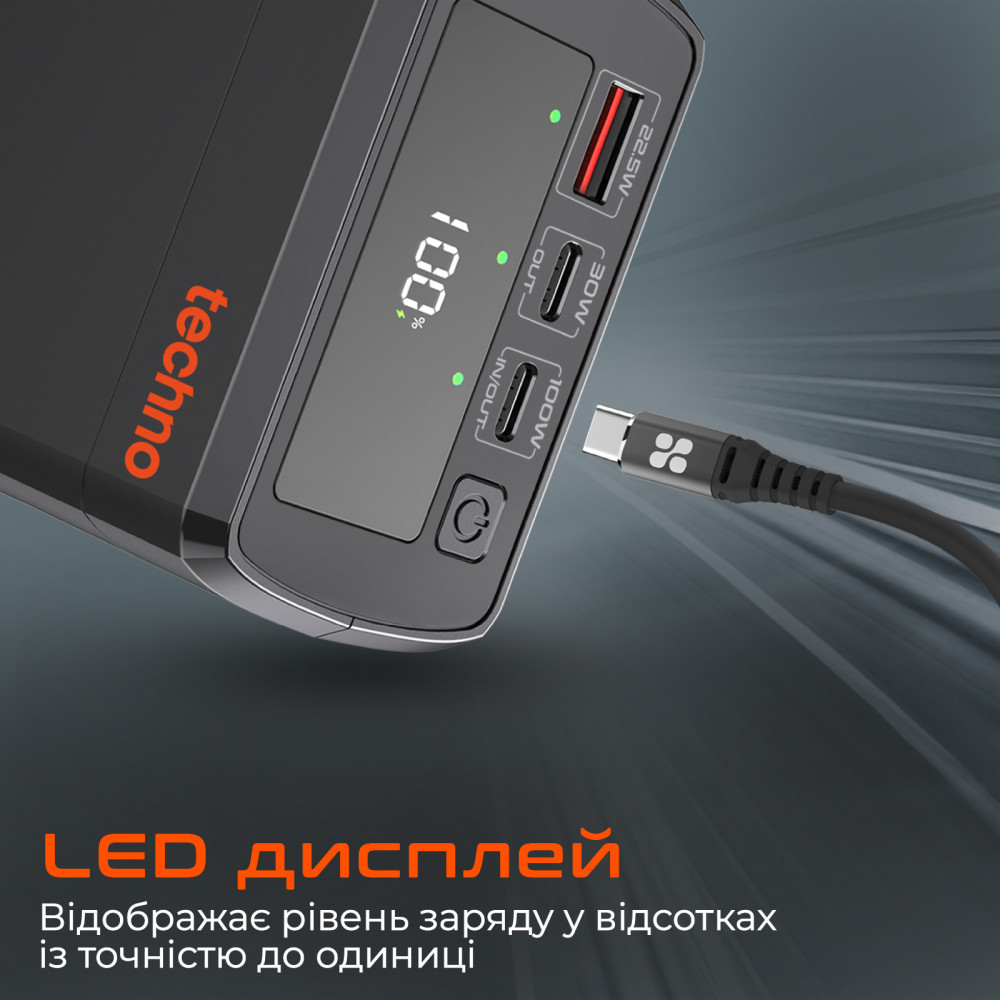 Універсальна мобільна батарея Techno PDC130 38000mAh PD 130W QC 3.0 Black