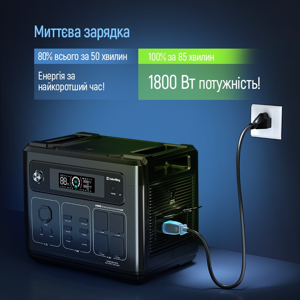 Зарядна станція ColorWay 2400W 2048Wh LiFePO4 (CW-PR-2K2W-01)
