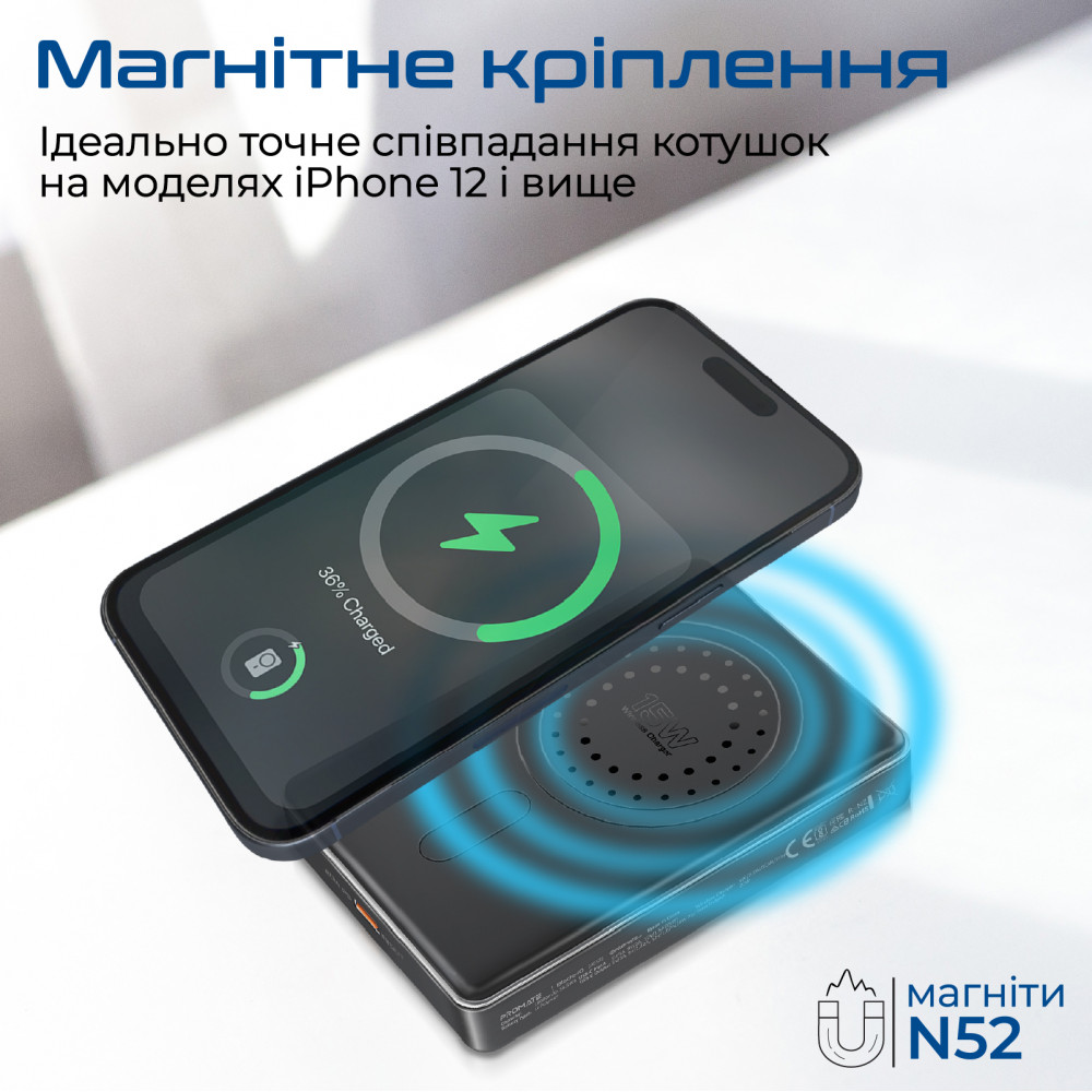 Універсальна мобільна батарея Promate Blade-10 MagSafe 10000mAh 20W Black