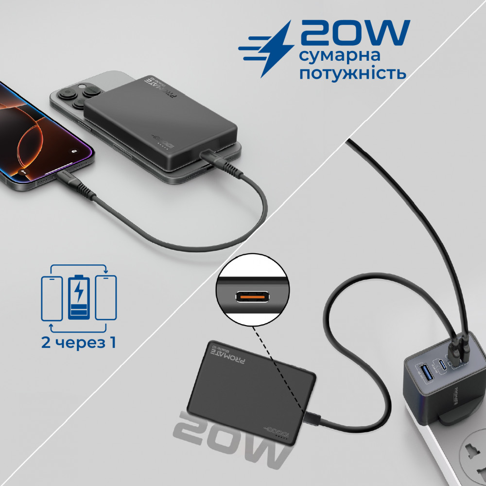Універсальна мобільна батарея Promate Blade-10 MagSafe 10000mAh 20W Black