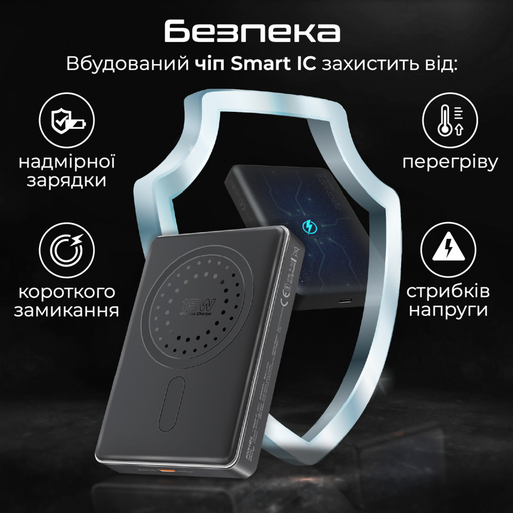 Універсальна мобільна батарея Promate Blade-10 MagSafe 10000mAh 20W Black