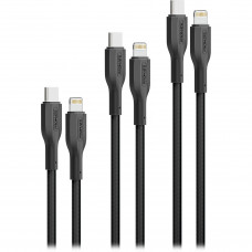Комплект кабелів Promate USB Type-C - Lightning (M/M), 3A, 27W, 0.3 м, 1.2 м, 2 м Black (cablekit-ci)