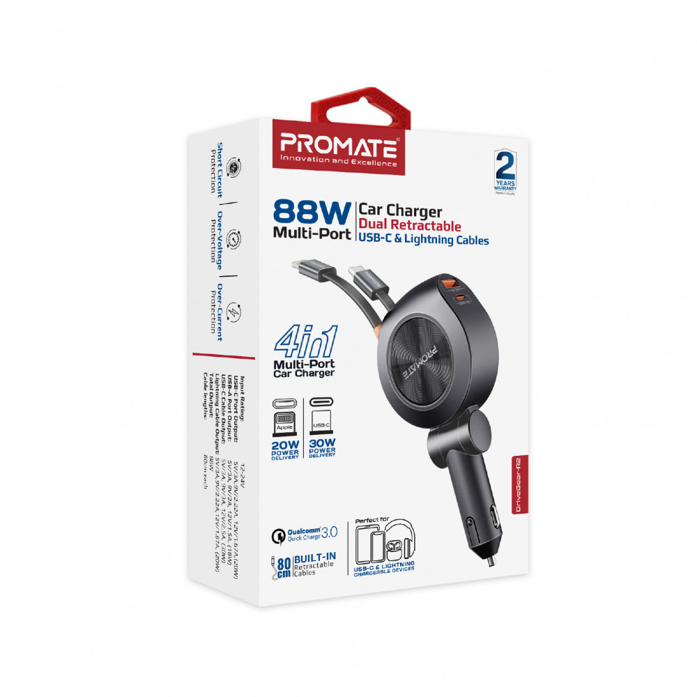 Автомобільний зарядний пристрій Promate DriveGear-R2 88W Black