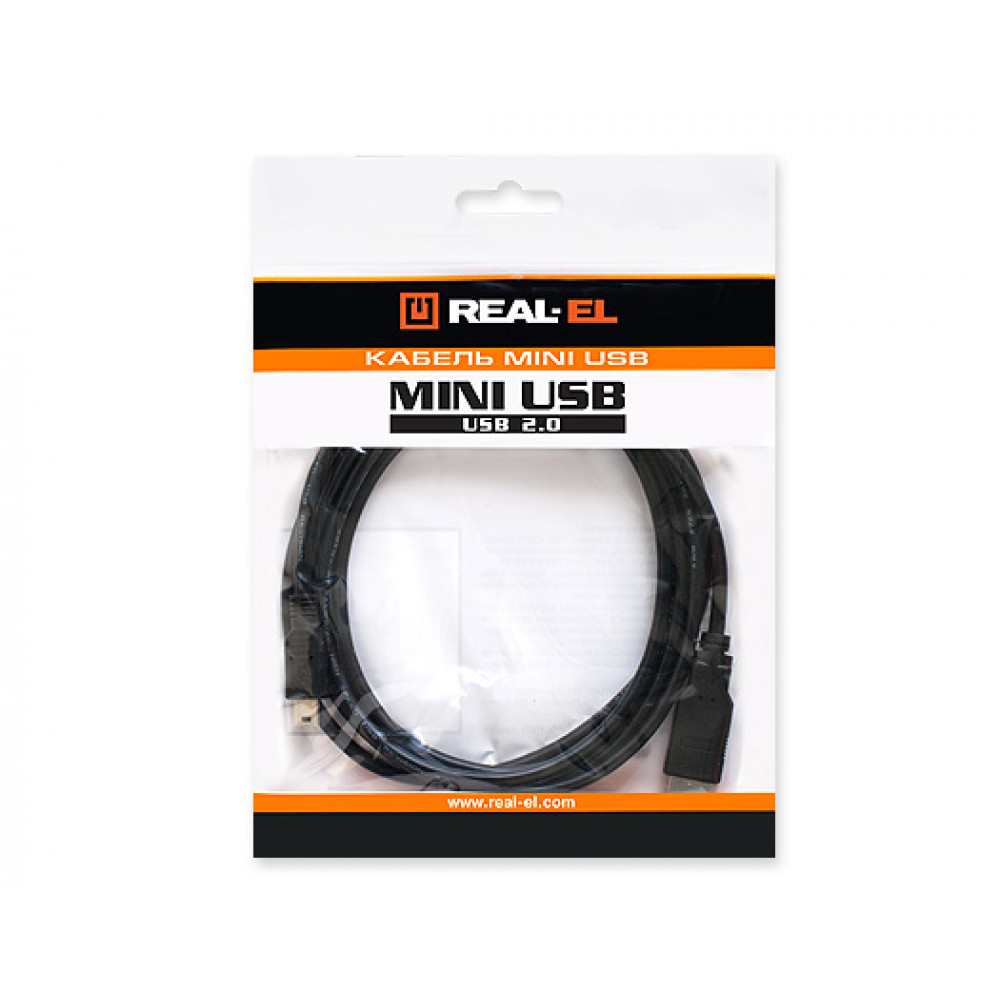 Кабель REAL-EL USB - mini USB V 2.0 (M/M), 1.8 м, чорний (EL123500006)