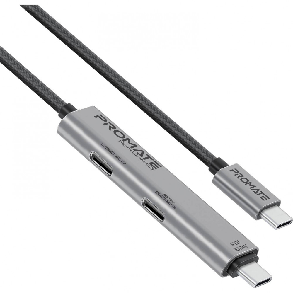 Кабель Promate USB Type-C - USB Type-C (M/M), 5A, 100W, 1.5 м, Black (portlink-c3.black)
