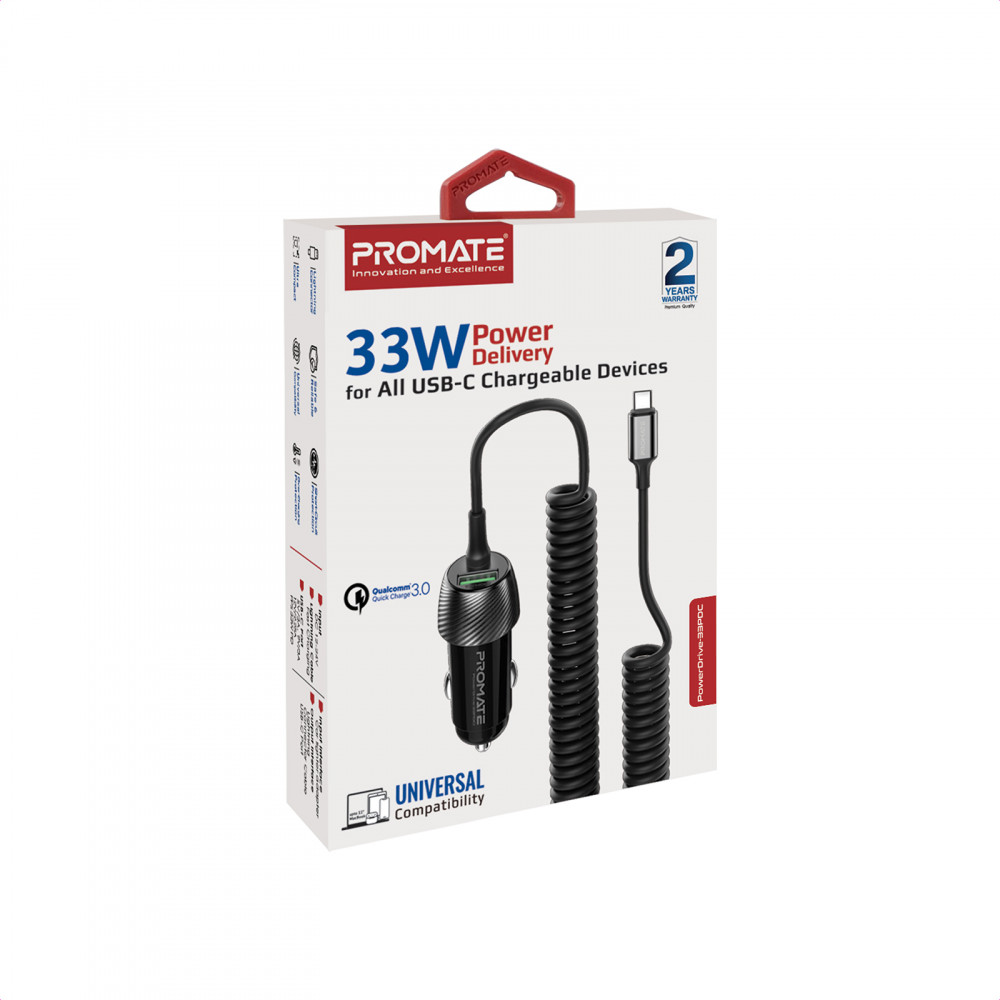 Автомобільний зарядний пристрій Promate PowerDrive-33PDC 33W Black