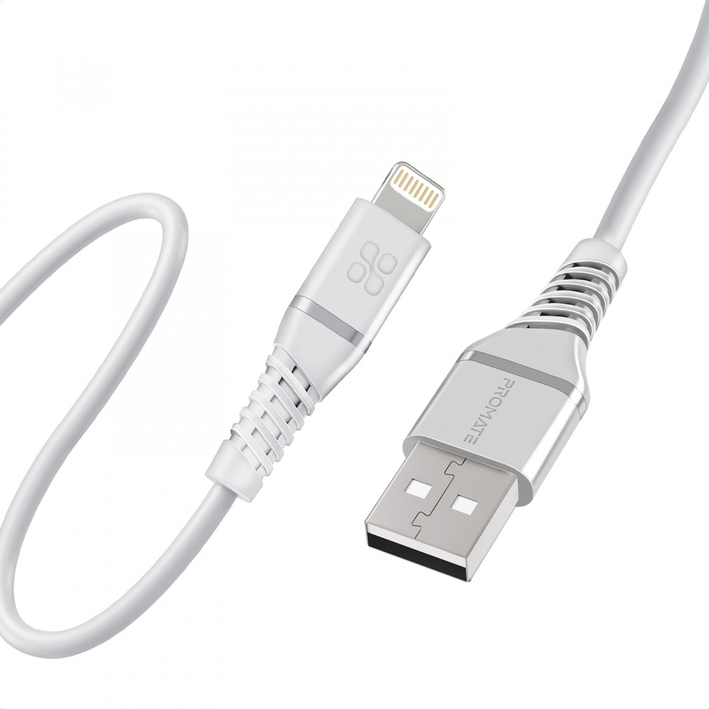 Кабель Promate PowerLine-Ai120 USB - Lightning (M/M), 2.4 A, 1.2 м, White