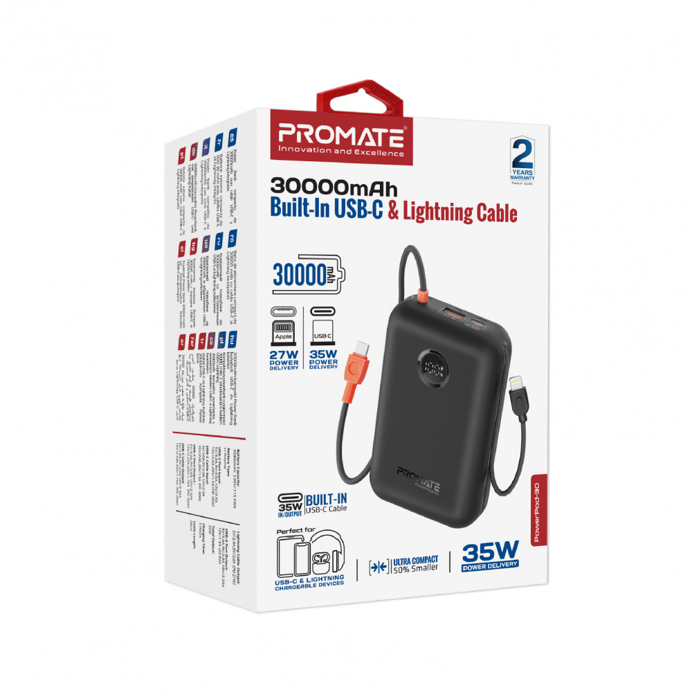Універсальна мобільна батарея Promate PowerPod-30 30000mAh 35W Black