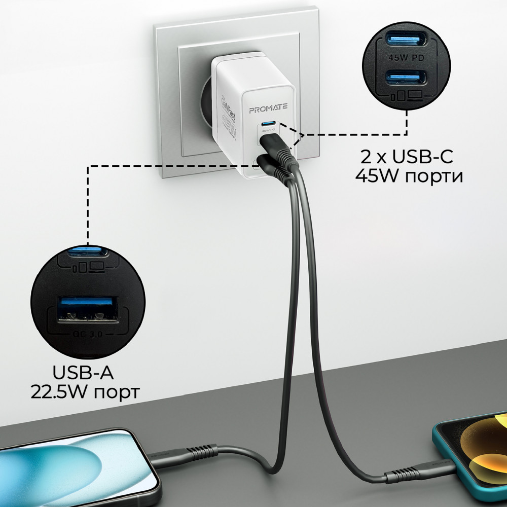 Зарядний пристрій Promate PowerPort 45W White