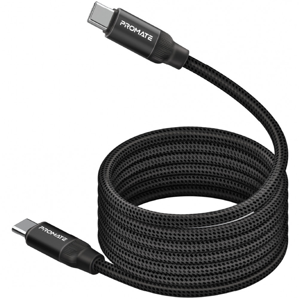Кабель Promate Springy USB Type-C - USB Type-C (M/M), 3 A, 60 W, 1.2 м, Black