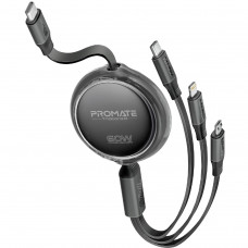 Кабель Promate USB Type-C - USB Type-C Lightning microUSB (M/M), 3A, 60W, 1.1 м, Black (triocord-r.black)