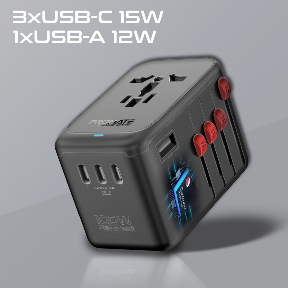 Зарядний пристрій Promate TripMate-GaN100 100W Black