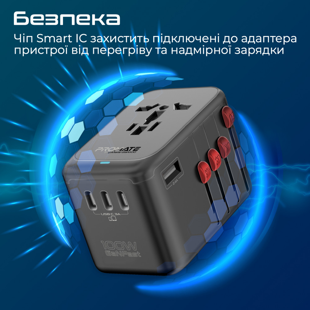 Зарядний пристрій Promate TripMate-GaN100 100W Black