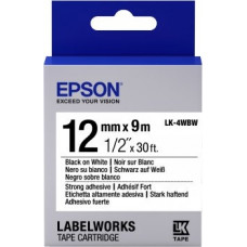 Картридж зі стрічкою Epson LK4WBW принтерів LW-300/LW-400/LW-400VP/LW-600P/LW-700/LW-Z710/LW-900P/LW-1000P/LW-Z5000BE Strng adh Blk/Wht 12mm/9m