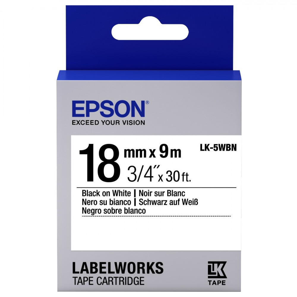 Картридж зі стрічкою Epson LK5WBN принтерів LW-400/LW-400VP/LW-600P/LW-700/LW-Z710/LW-900P/LW-1000P/LW-Z5000BE Std Blk/Wht 18mm/9m