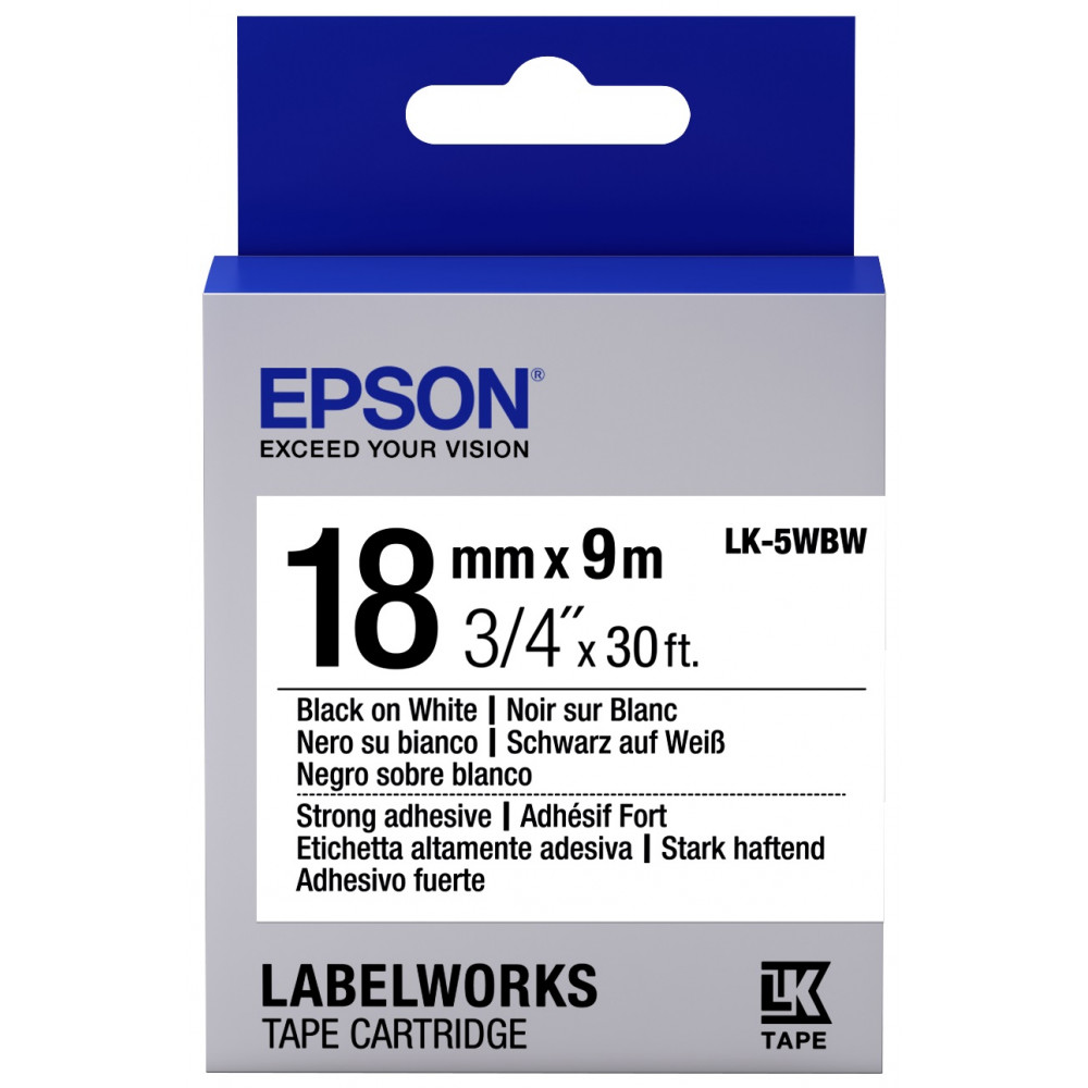 Картридж зі стрічкою Epson LK5WBW принтерів LW-400/LW-400VP/LW-600P/LW-700/LW-Z710/LW-900P/LW-1000P/LW-Z5000BE Strng adh Blk/Wht 18mm/9m