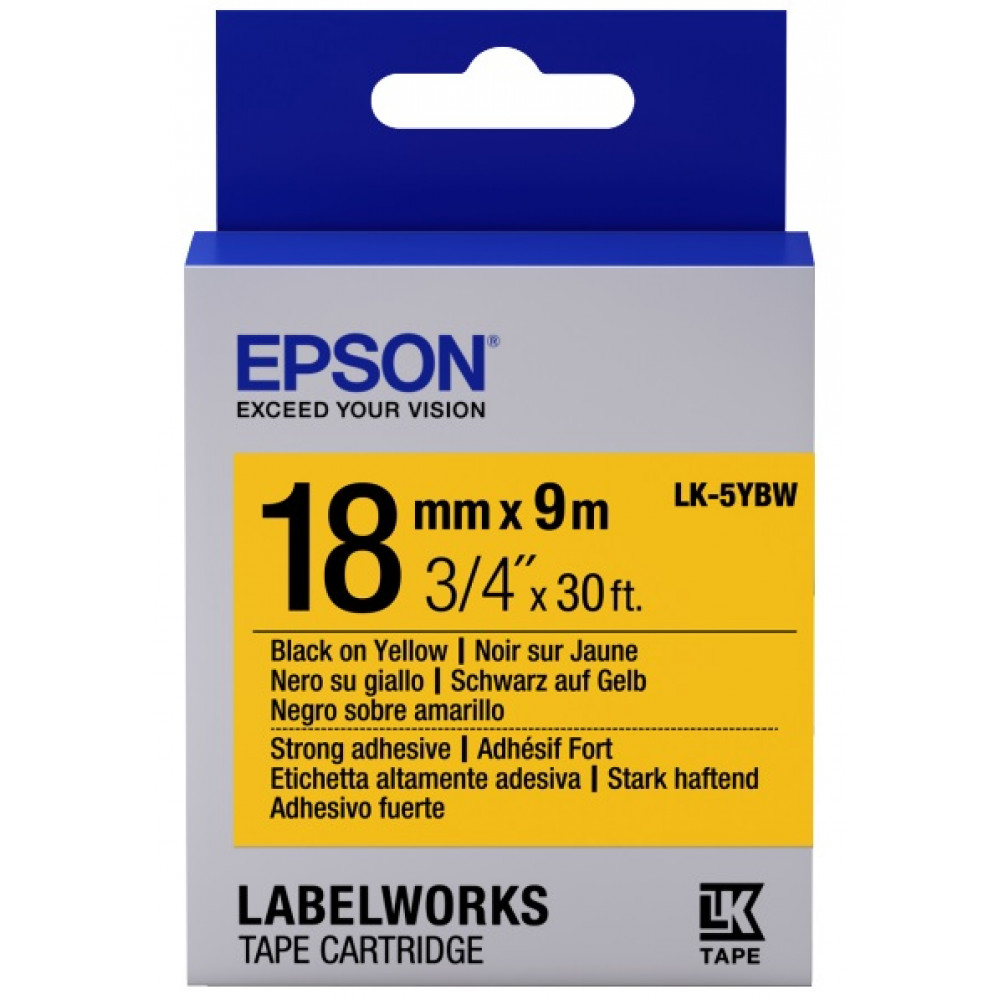 Картридж зі стрічкою Epson LK5YBW принтерів LW-400/LW-400VP/LW-600P/LW-700/LW-Z710/LW-900P/LW-1000P/LW-Z5000BE Strng adh Blk/Yell 18mm/9m