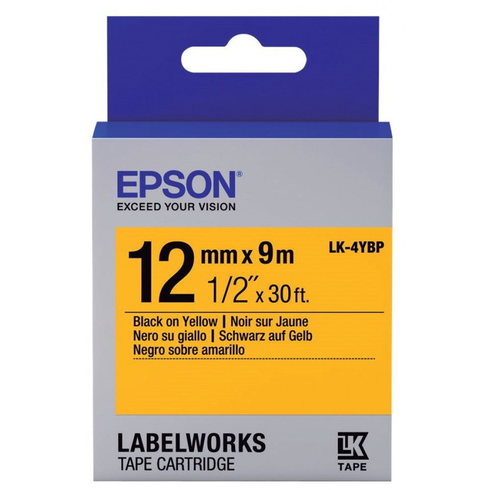 Картридж зі стрічкою Epson LK4YBP принтерів LW-300/LW-400/LW-400VP/LW-600P/LW-700/LW-Z710/LW-900P/LW-1000P/LW-Z5000BE Pastel Black/Yellow 12mm/9m