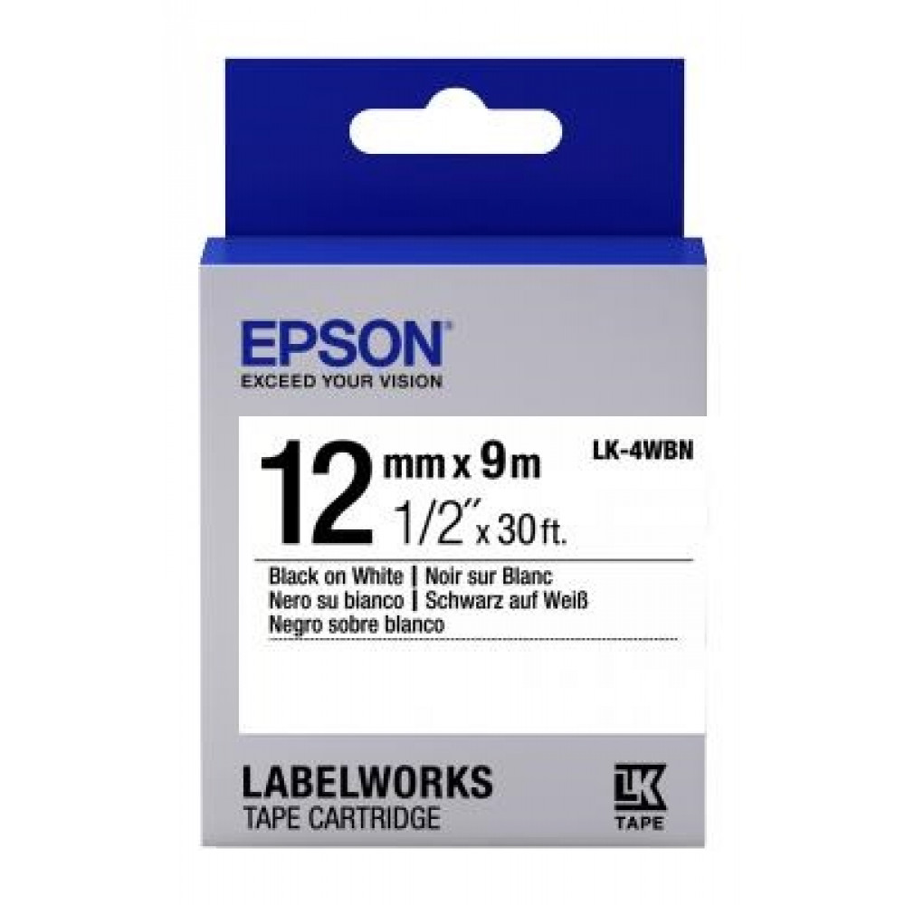 Картридж зі стрічкою Epson LK4WBN принтерів LW-300/LW-400/LW-400VP/LW-600P/LW-700/LW-Z710/LW-900P/LW-1000P/LW-Z5000BE Standard Black/White 12mm/9m