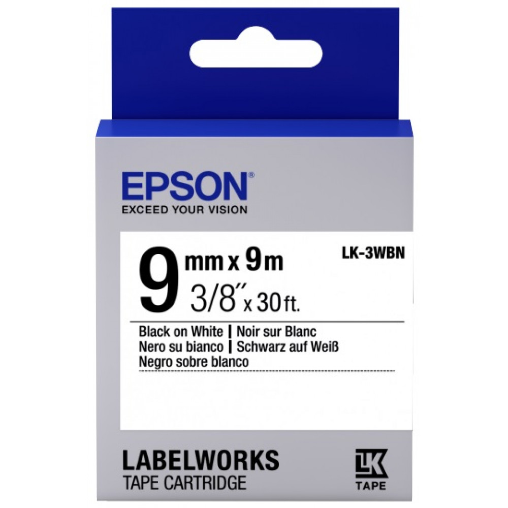 Картридж зі стрічкою Epson LK3WBN принтерів LW-300/LW-400/LW-400VP/LW-600P/LW-700/LW-Z710/LW-900P/LW-1000P/LW-Z5000BE Std Blk/Wht 9mm/9m