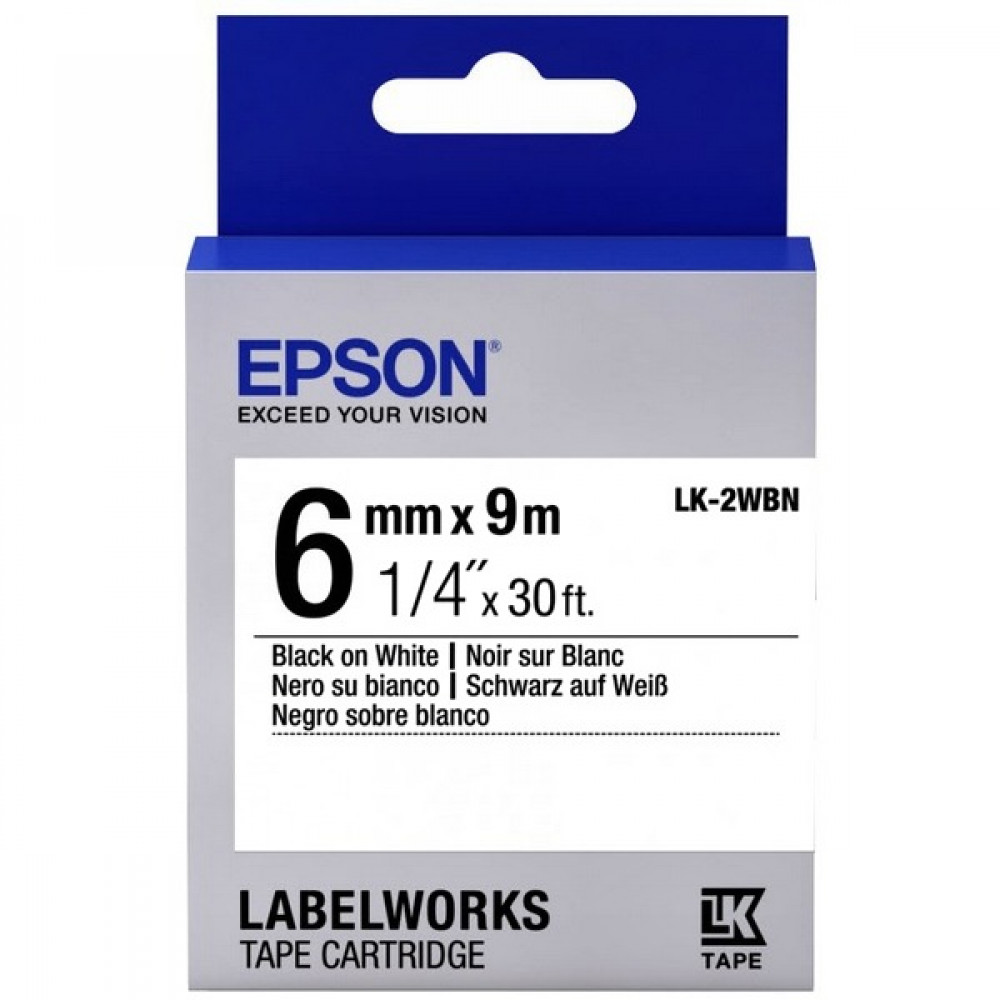 Картридж зі стрічкою Epson LK2WBN принтерів LW-300/LW-400/LW-400VP/LW-600P/LW-700/LW-Z710/LW-900P/LW-1000P/LW-Z5000BE Std Blk/Wht 6mm/9m