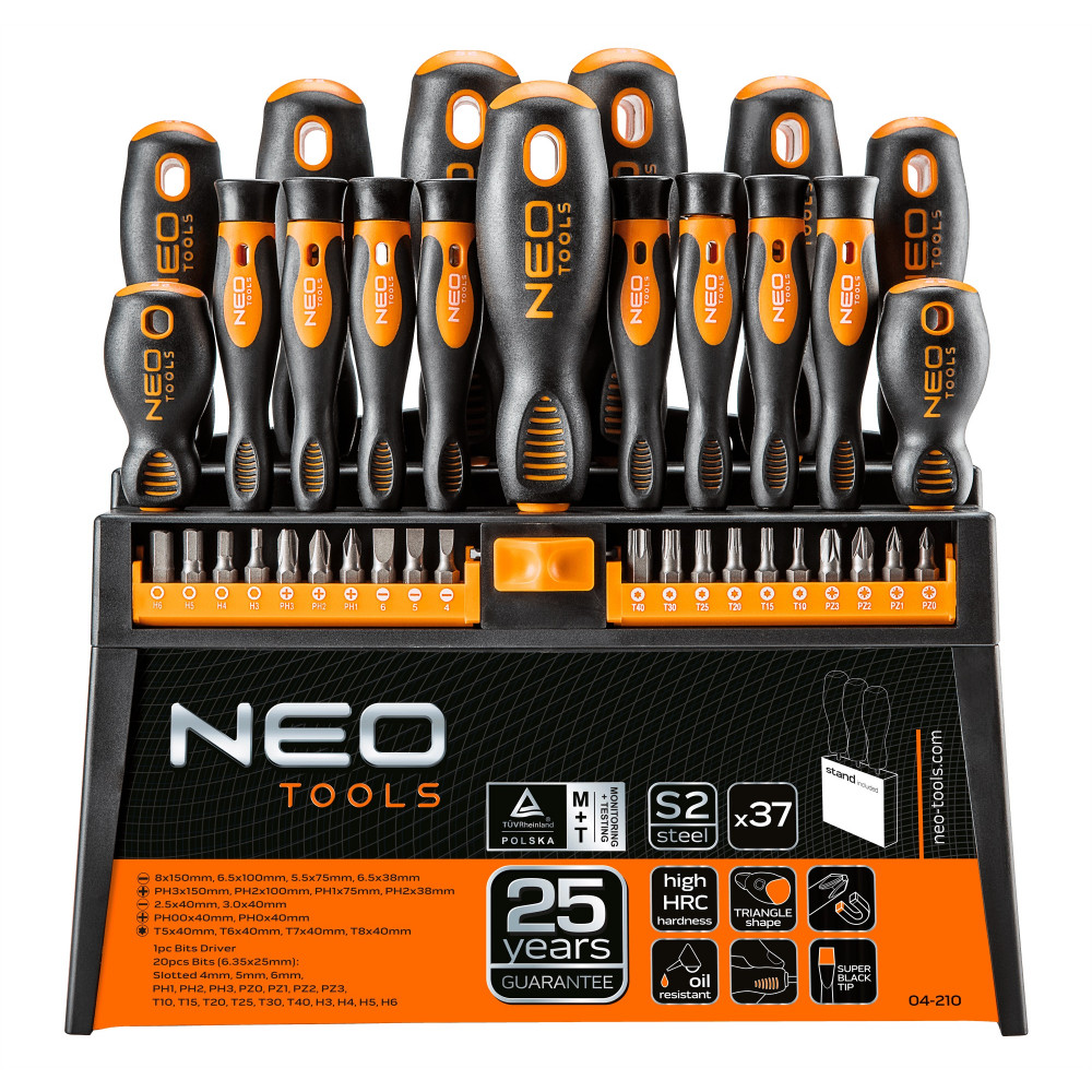 Викрутки Neo Tools набір 37шт, 20 біт, SL,PH,PZ,Torx,H, сталь S2, з підставкою