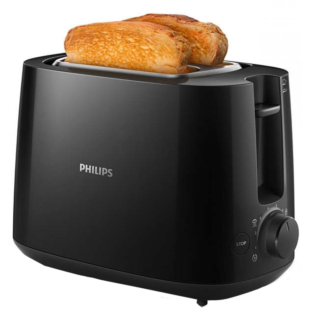 Тостер Philips Daily Collection 830Вт, кришка від пилу, пластик, чорний