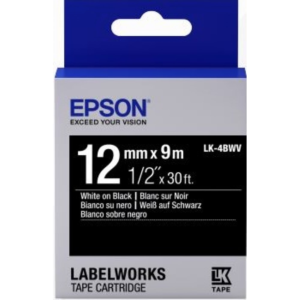 Картридж зі стрічкою Epson LK4BWV принтерів LW-300/LW-400/LW-400VP/LW-600P/LW-700/LW-Z710/LW-900P/LW-1000P/LW-Z5000BE Vivid White/Black 12mm/9m