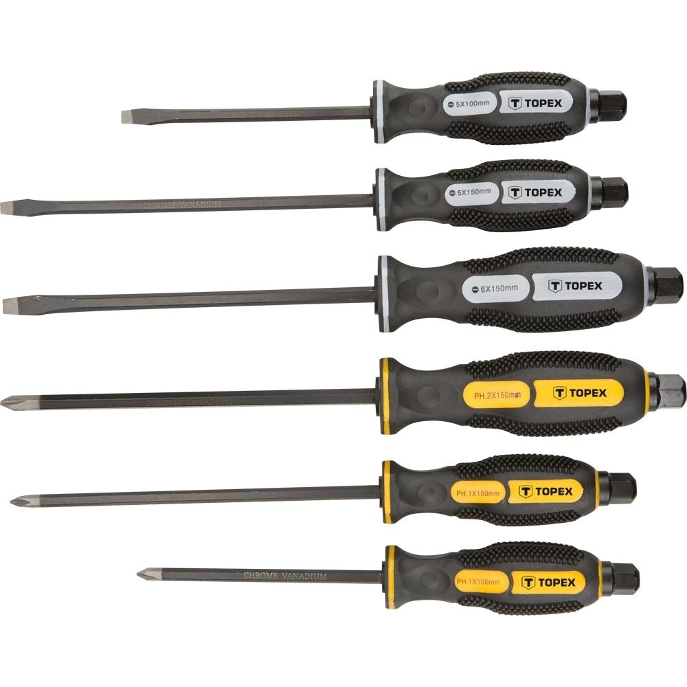 Викрутки TOPEX набір 6шт, ударні, SL,PH, сталь CrV