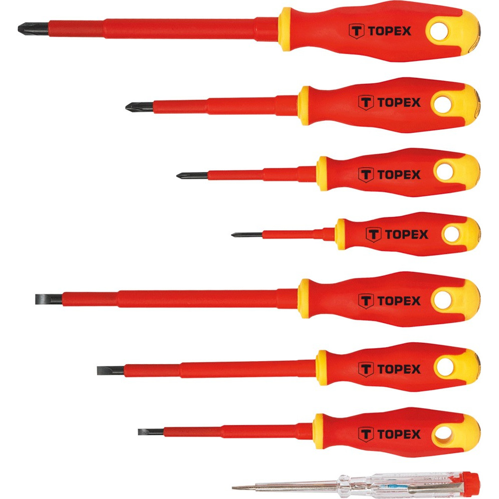 Викрутки TOPEX набір 8шт, діелектричні, тестер напруги, SL,PH, сталь CrV