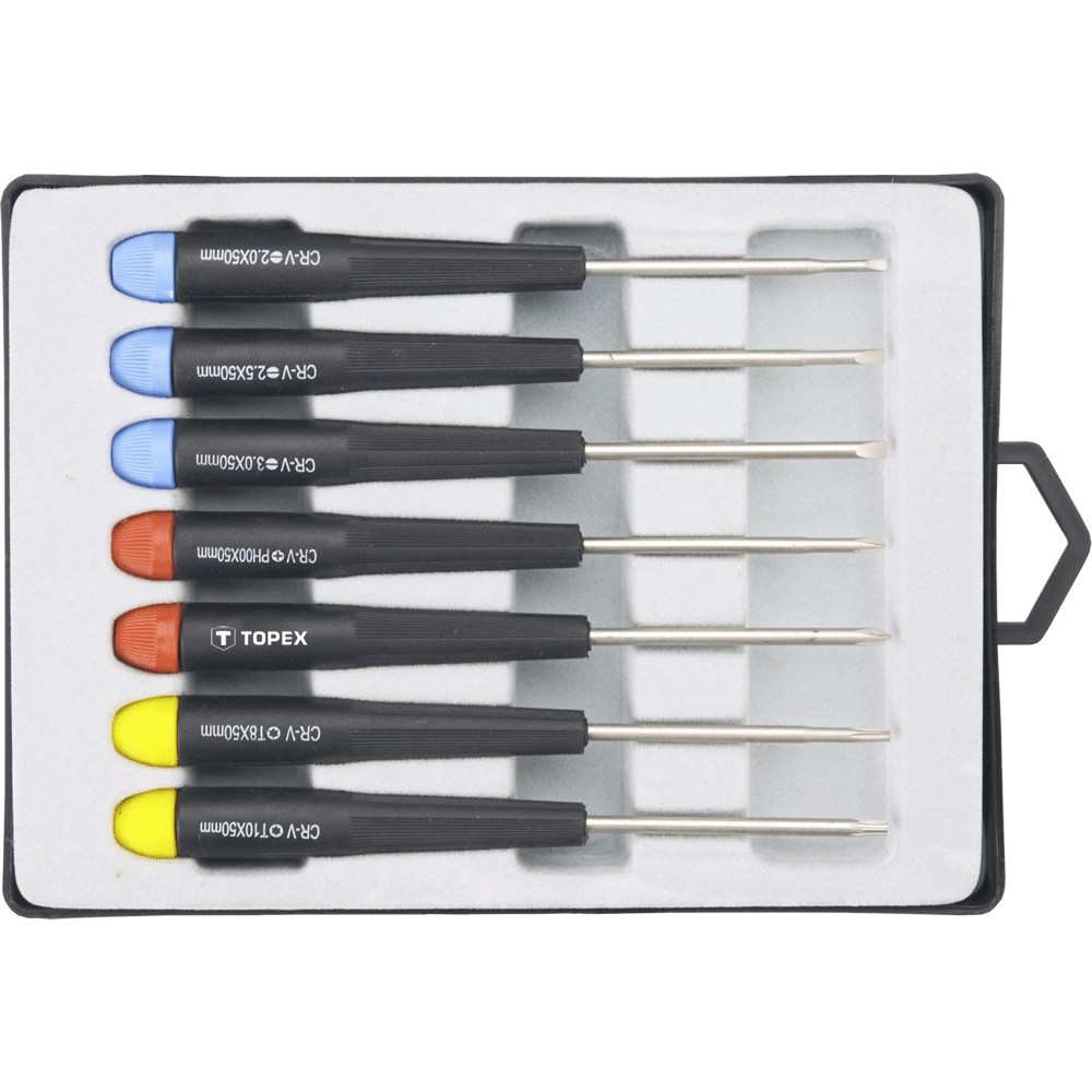 Викрутки TOPEX набір 7шт, прецизійні, SL,PH,Torx, сталь CrV