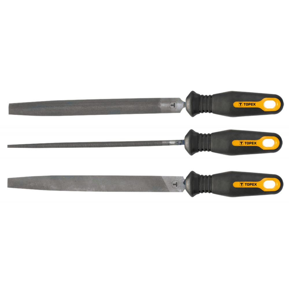 Напилки по металу TOPEX, набір 3шт (06A721, 06A722, 06A723), рукоятка двокомпонентна, 200мм