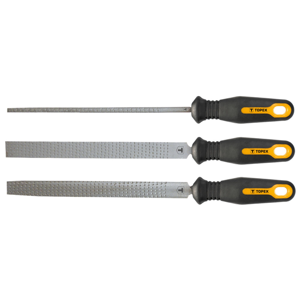 Рашпилі по дереву TOPEX, набір 3шт, рукоятка двокомпонентна, 200мм