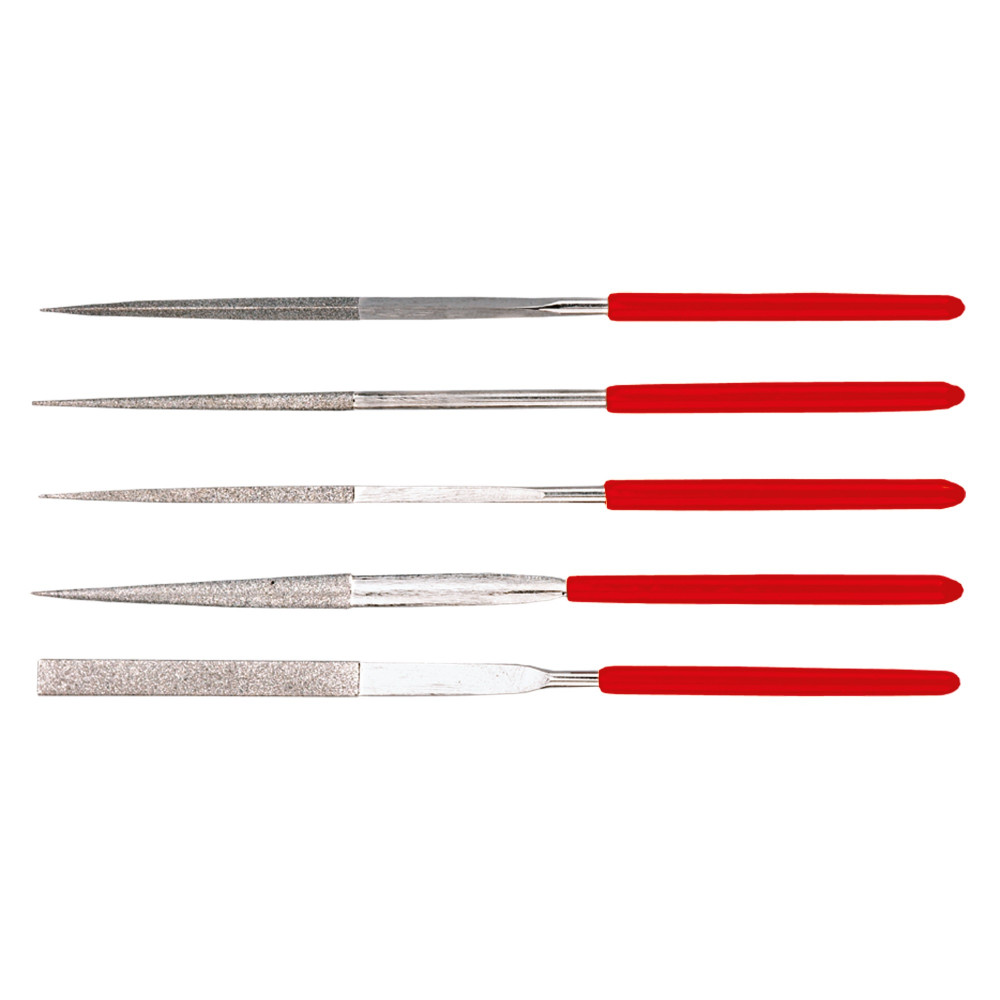 Надфілі по металу TOPEX, набір 5шт, алмазні, діаметр 4мм, рукоятка прогумована, 140мм