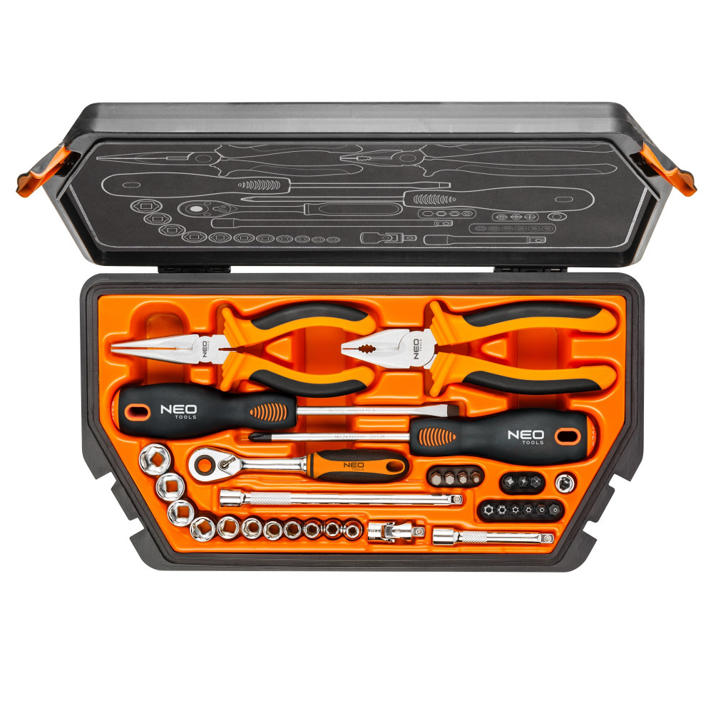 Набір інструментів Neo Tools, 33шт, універсальний, CrV та S2
