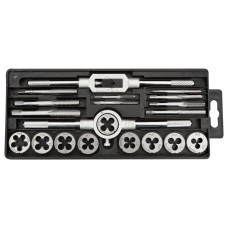 Плашки та мітчики TOPEX, набір 20шт, M3-M12, крок різьблення 0.5-1.75мм, вольфрамова сталь Плашки та мітчики TOPEX, набір 20шт, M3-M12, крок різьблення 0.5-1.75мм, вольфрамова сталь