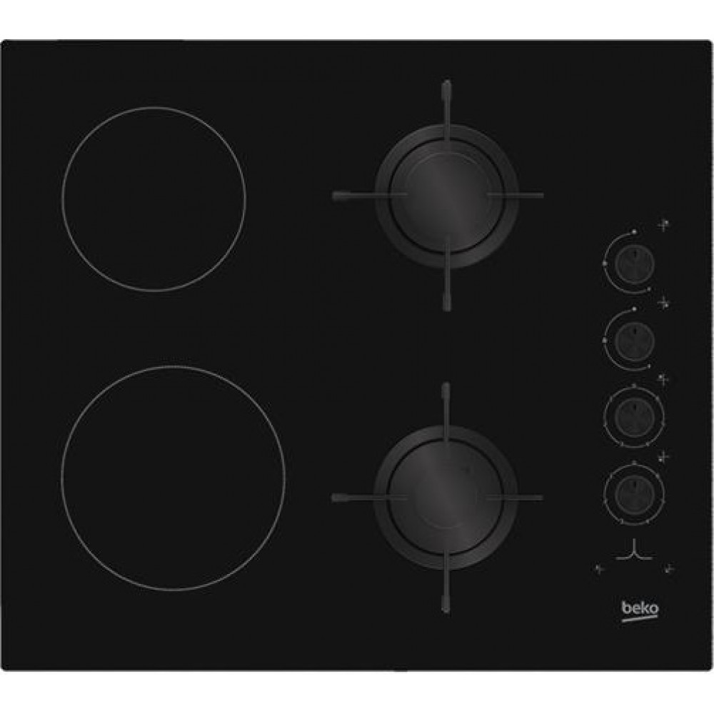 Варильна поверхня Beko комбінована (2 газ + 2 склокераміка), 60см, чорний