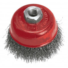 Щітка чашкова Verto, торцевий, рифлений дріт, 100мм, різьблення M14 Щітка чашкова Verto, торцевий, рифлений дріт, 100мм, різьблення M14