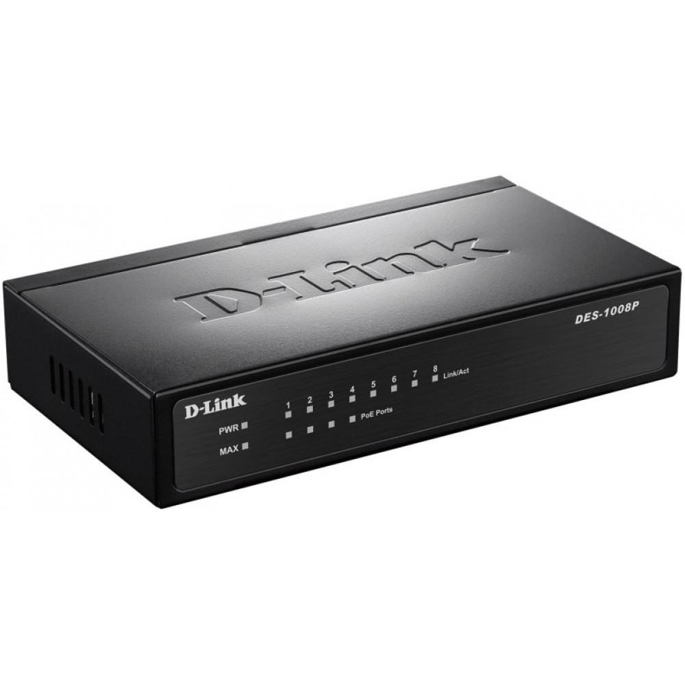 Комутатор D-Link DES-1008P 8xFE (4xFE PoE, 4xFE), 52W