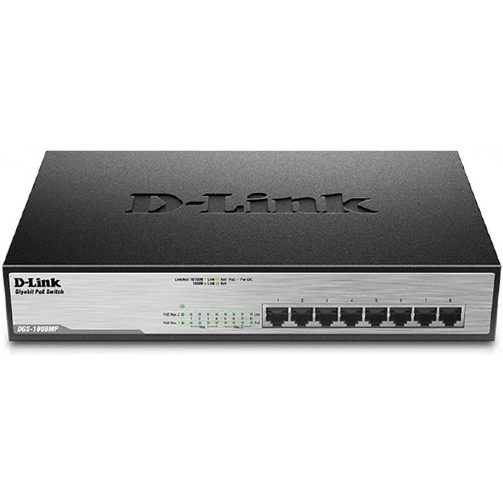 Комутатор D-Link DGS-1008MP 8xGE PoE, 140W, Некерований