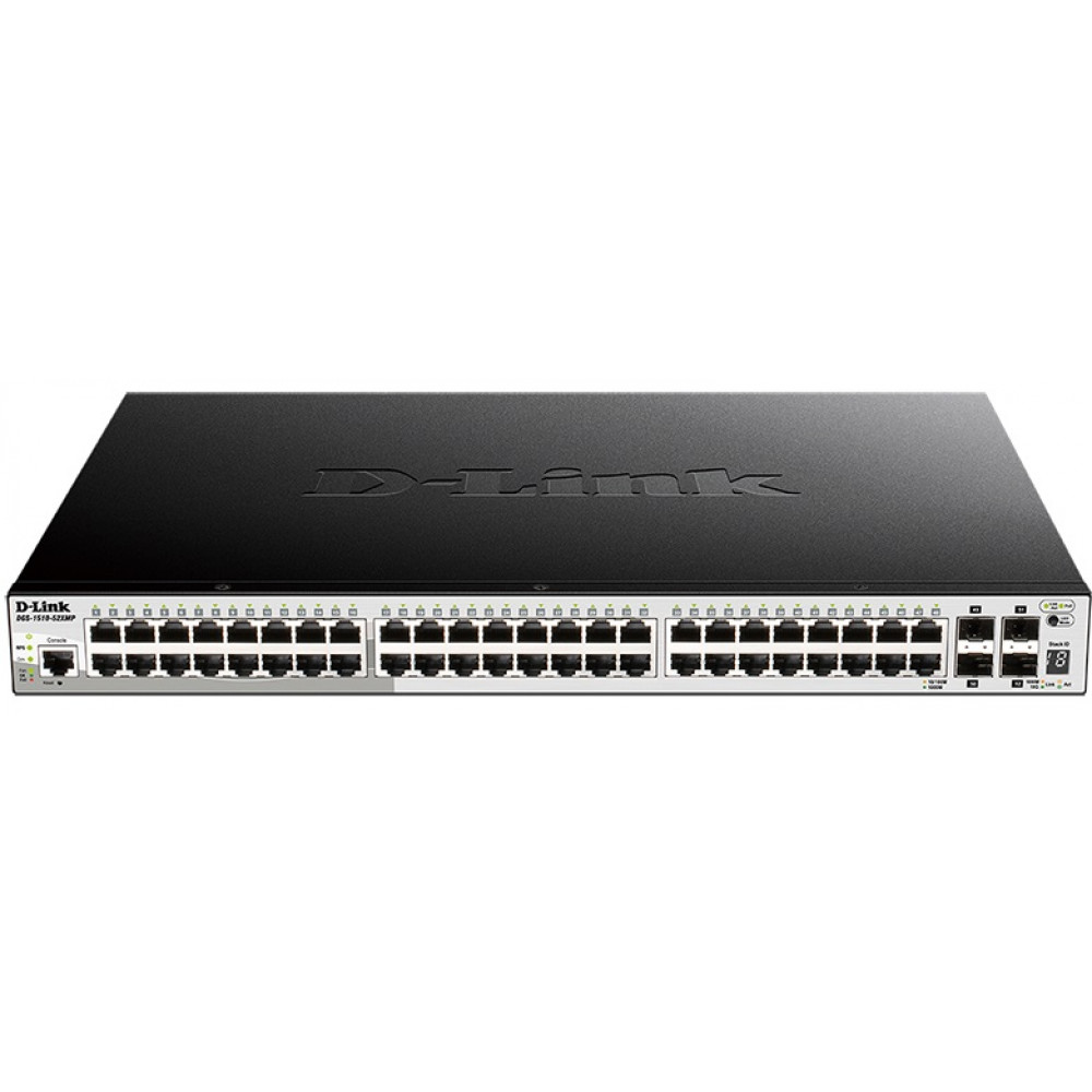 Комутатор D-Link DGS-1510-52XMP 48xGE с РоЕ, 4xSFP+, SmartPro