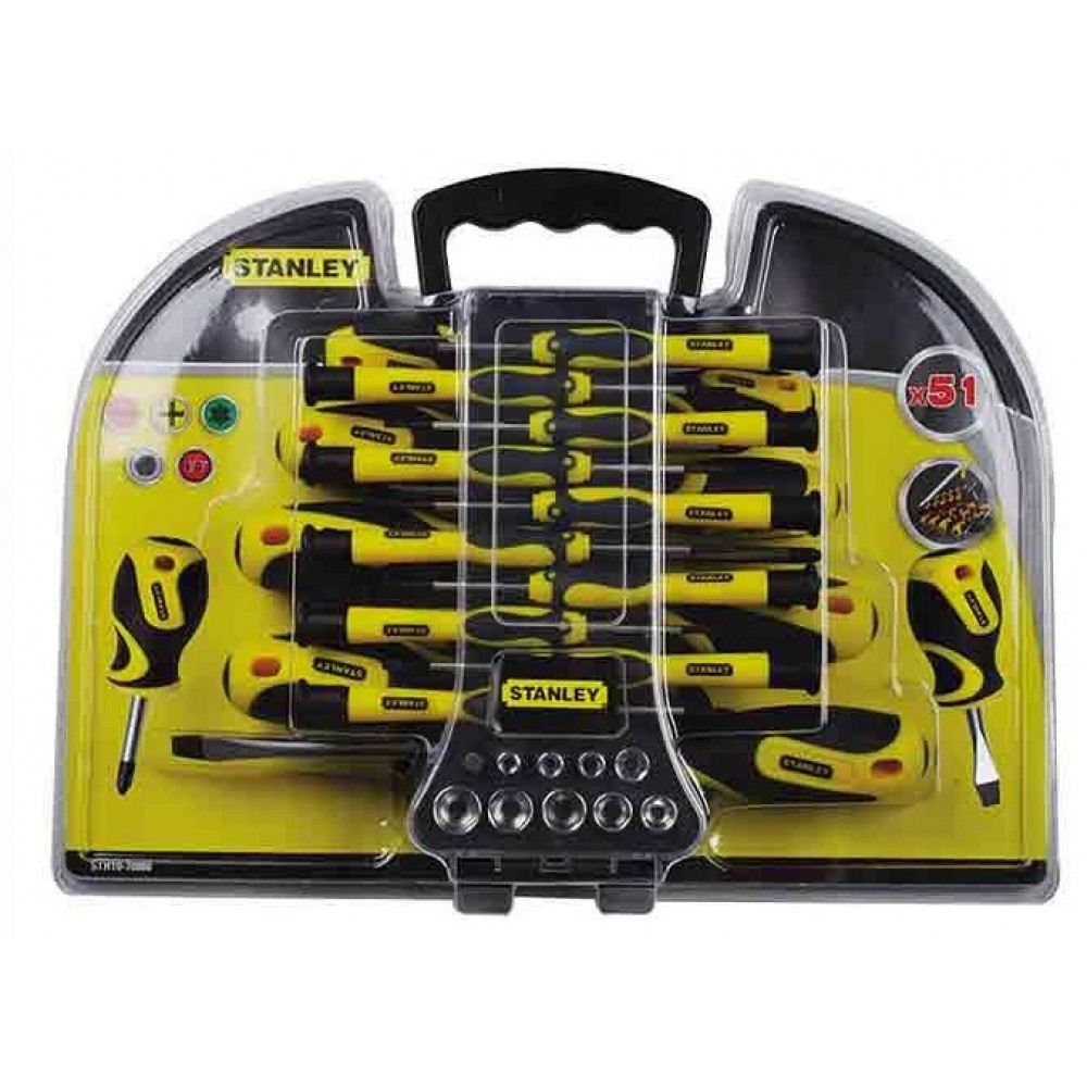 Викрутки Stanley набір 51шт, 21 біта, SL,PH,Torx,H, 9 торцевих головок, кейс