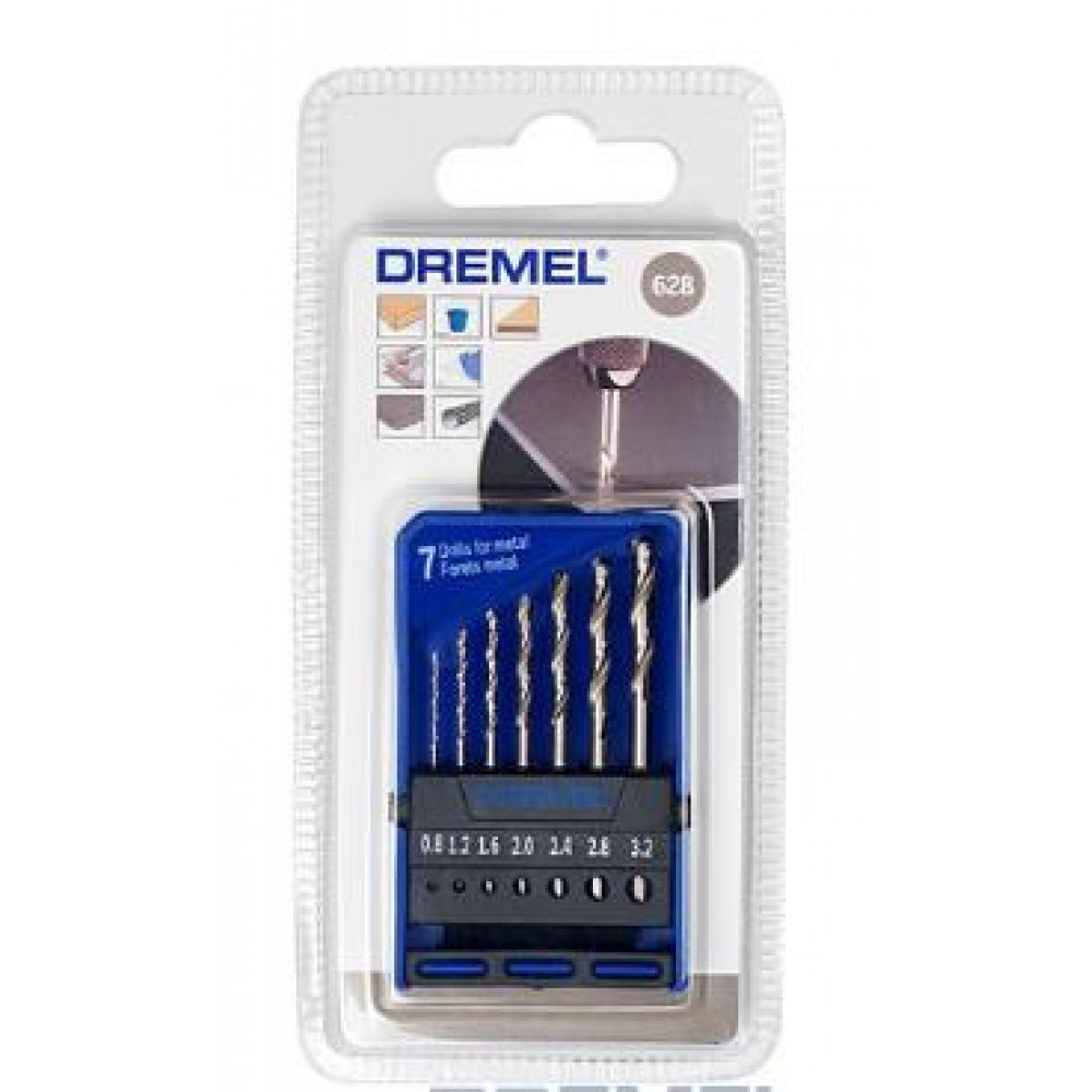 Набір свердел по металу Dremel 628, 7шт, HSS, 0.8-3мм, кейс