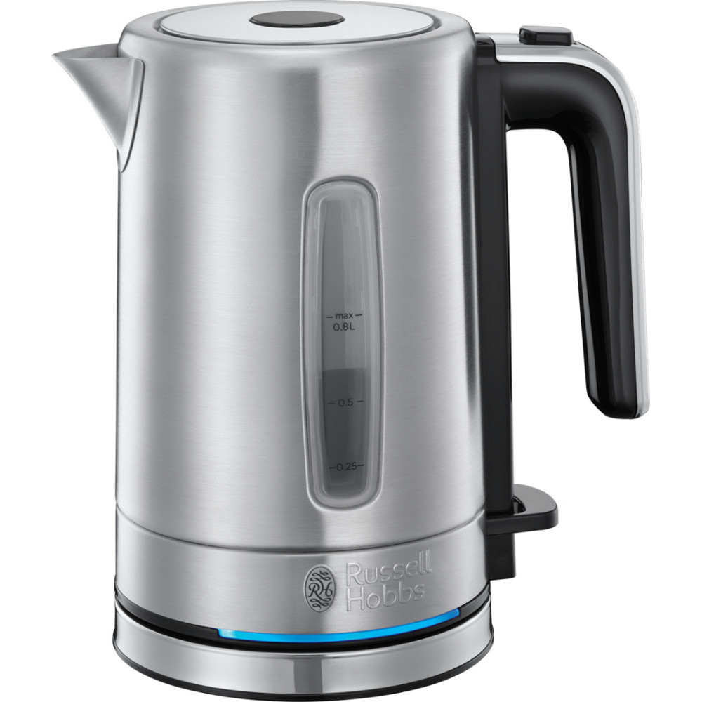 Електрочайник Russell Hobbs Compact Home 0.8л, метал, підсвічування, сріблясто-чорний