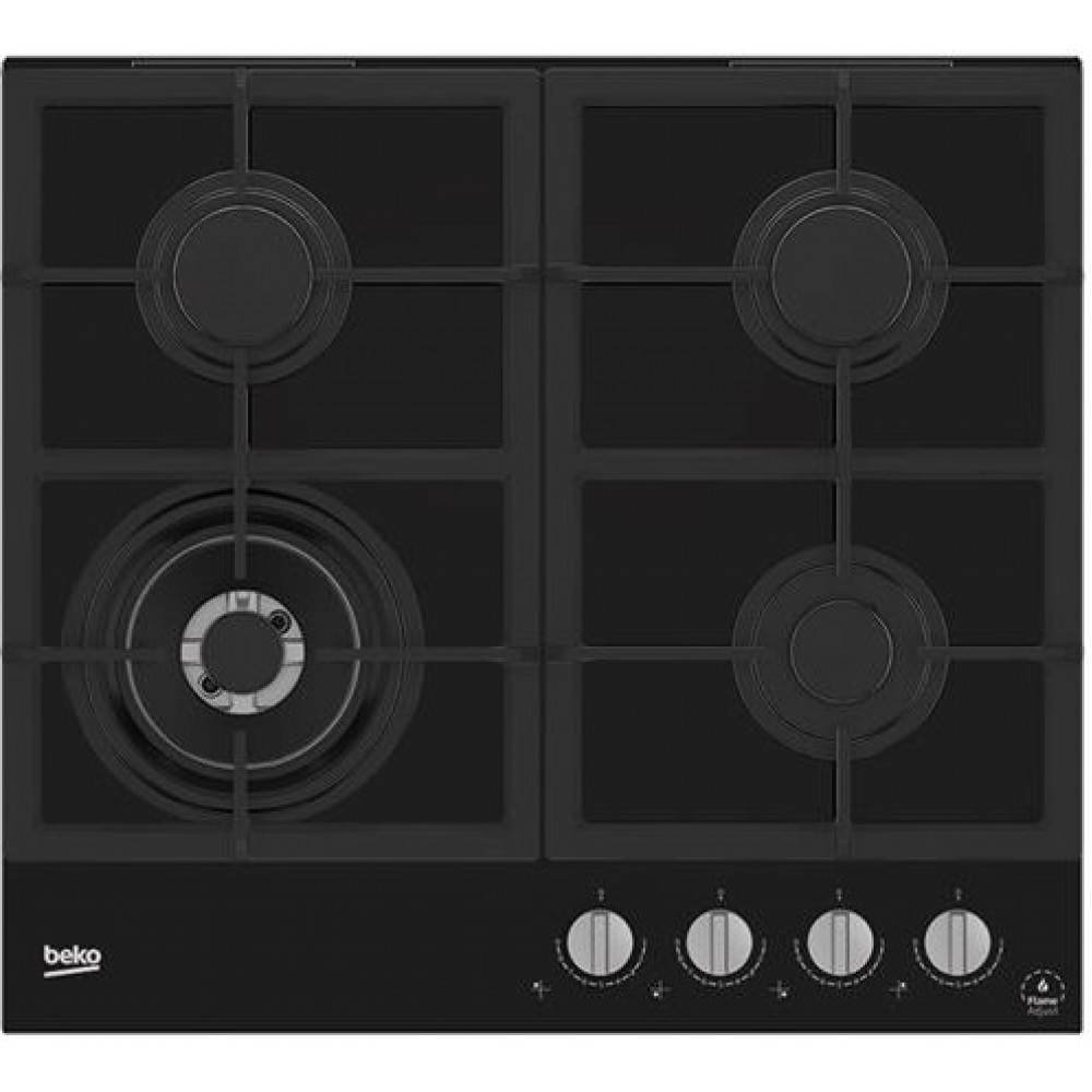 Варильна поверхня Beko газова на склі, 60см, чавун, чорний