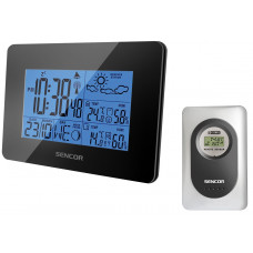 Метеостанція Sencor, внутр/зовн вимірювання, ААх3+АAАх2, темп-ра, вологість, час, прогноз погоди, чорний
