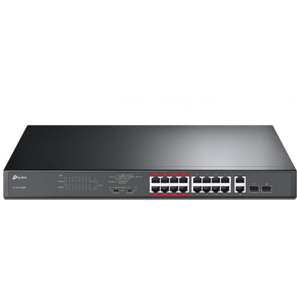 Комутатор TP-LINK TL-SL1218MP 16x1FE (16xPoE), 2xSFP, 192Вт, Некерований