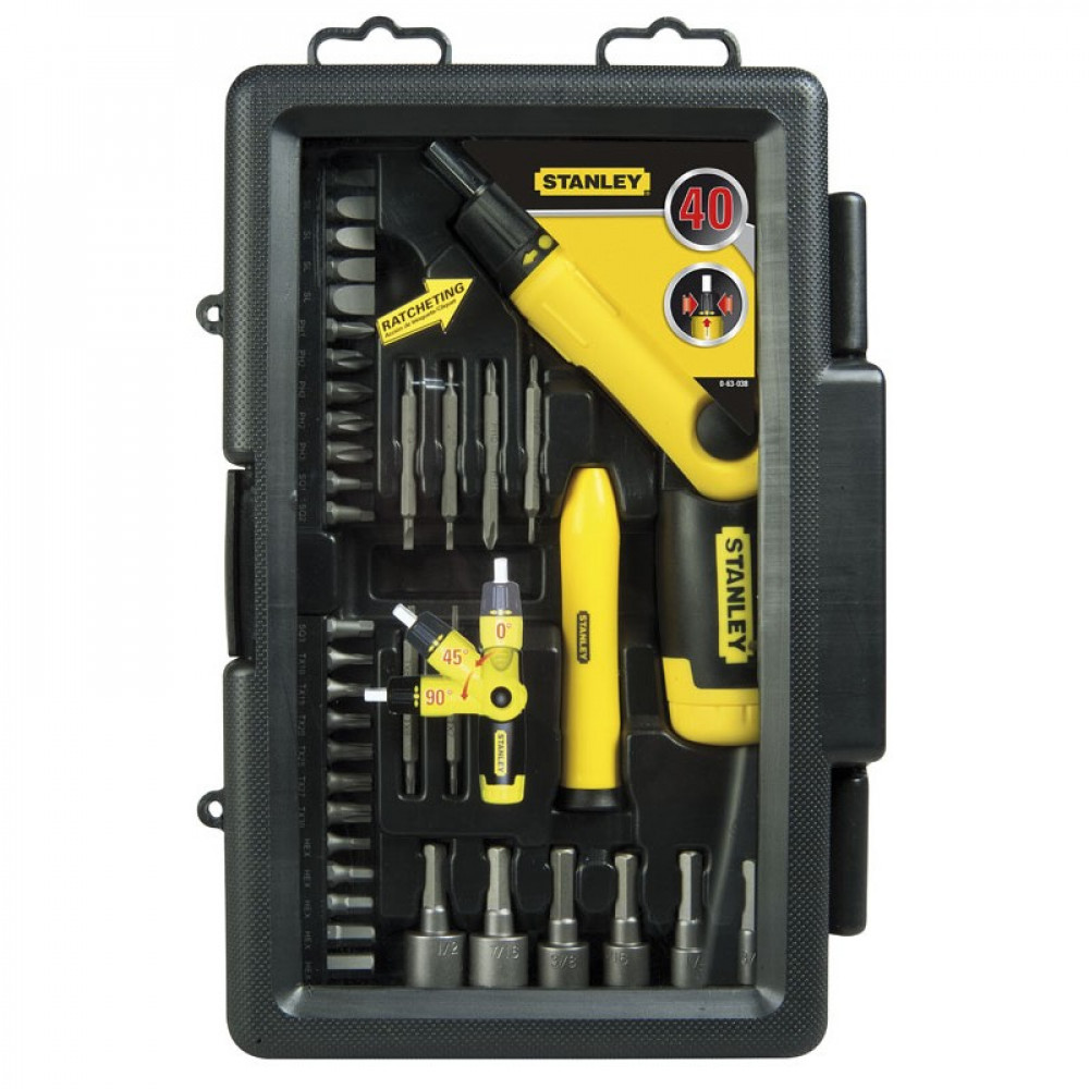 Викрутка Stanley Pistol Grip Ratchet, набір 40 од., бітотримач реверсний 1/4